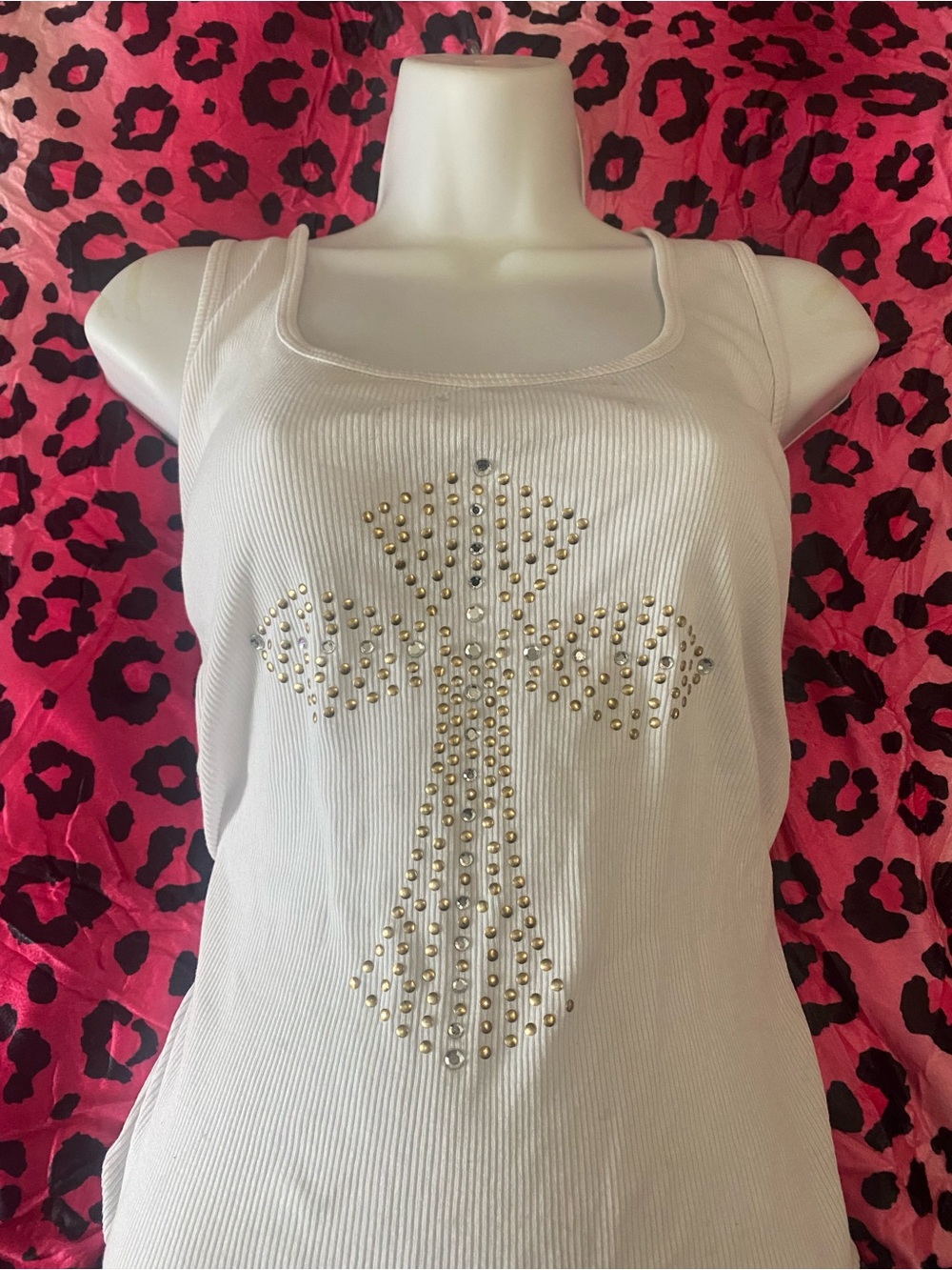 Bisou Bisou White Studded Cross Ribbed Tank Top - Women Size XL